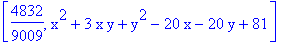 [4832/9009, x^2+3*x*y+y^2-20*x-20*y+81]